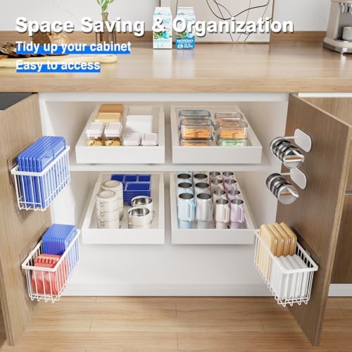 Mustorn 4 Pack Adhesive Cabinet Door Organizer, Lid Organizers Inside Cabinet Food Container/Tumbler Lid Organizer and Storage Cup Lids Holder for Kitchen & Bathroom Wall Mounted(White) - Image 3