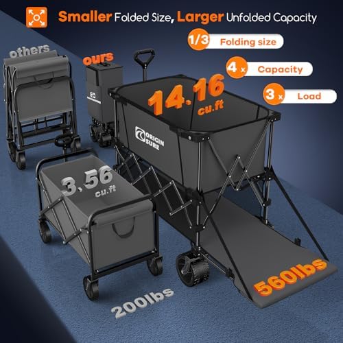 Originsure 400L Foldable Double Decker Wagon, 54" L Tailgate, 560lbs, Grey - Image 3