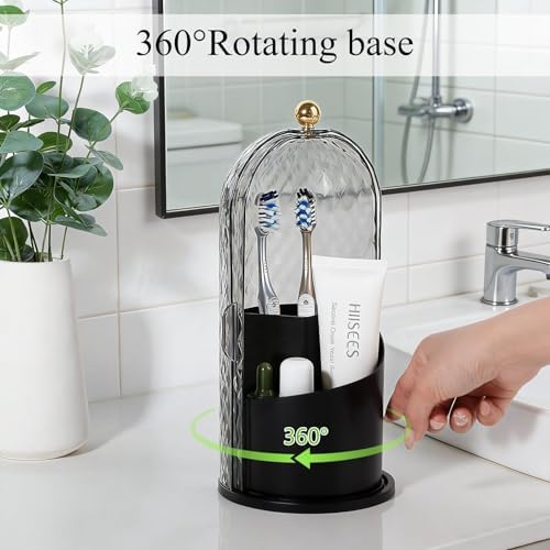 Toothbrush Holder with Cover for Bathroom Countertop, Organizer, Black - Image 3