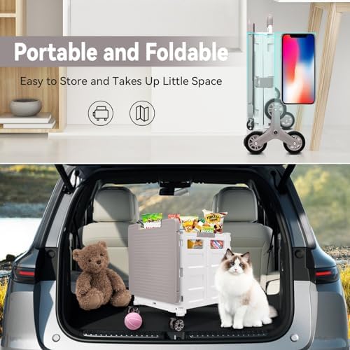 Foldable Utility Cart with Stair Climbing Wheels,Collapsible Rolling Crate with Magnetic Lid Telescopic Cover,Adjustable Telescoping Handle,360° Rotate Wheel Hand Cart for Teacher Shopping Moving - Image 5