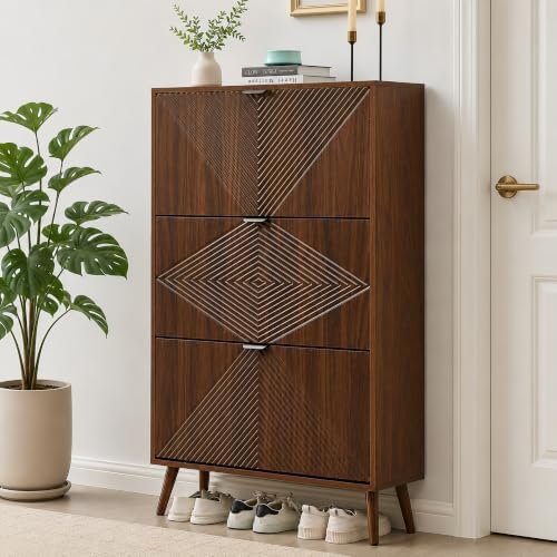 Shoe Cabinet with 3 Flip Drawers, 31.5'' W Narrow Shoe Storage for Entryway - Image 3