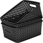 MaxGear 3 Pack Plastic Storage Baskets, Large, Black by MaxGear