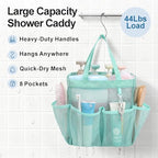 Mesh Shower Caddy Portable - 8 Pockets, S-Hook, Shower Bag for Dorm Camping - Image 3