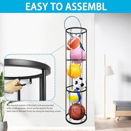 Garage Ball Storage Rack, Wall-Mounted Basketball Holder, Vertical Ball Rack for Soccer Volleyball Football Basketball, Space-Saving Sports Ball Storage Organizer for Garage & Home - Image 5