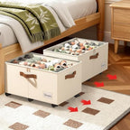 Foyego 2 Pack Shoe Organizer for Closet, Shoe Storage with Wheels, Beige - Image 2