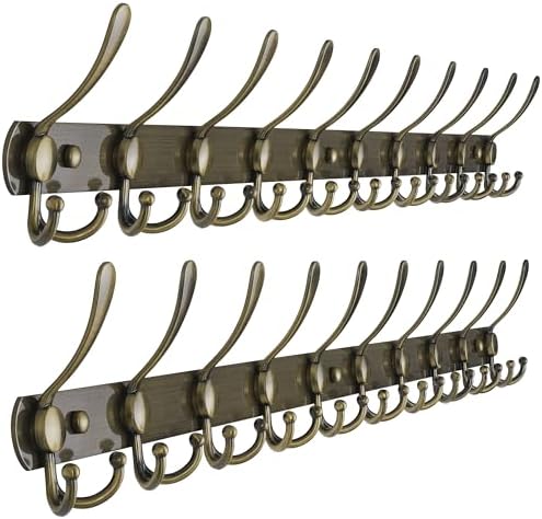 Dseap Coat Rack Wall Mount - 38” Long 10-Tri-Hooks Heavy Duty Coat Hanger Rail Wall Hooks for Hanging Coats Hats Clothing Clothes Purse Mudroom Entryway, Bronze, Pack of 2 by Dseap