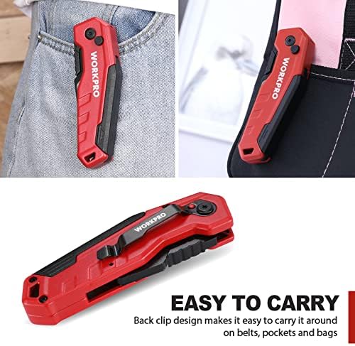 WORKPRO Folding Utility Knife, Quick Change Box Cutter, Red - Image 6