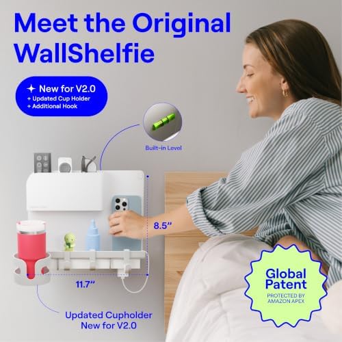 WallShelfie Bedside Wall Organizer & Dorm Decor for Dorm Room - 2.0, White - Image 3
