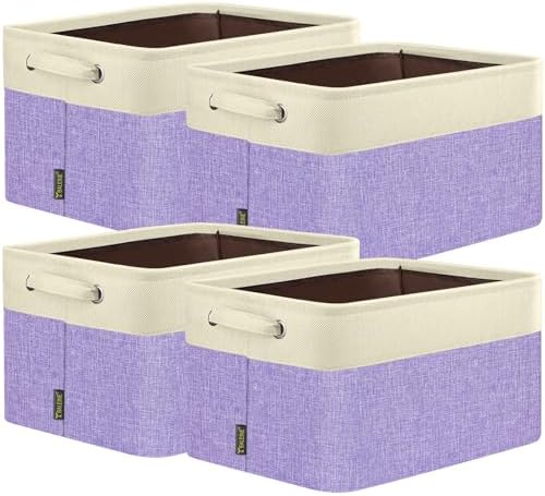 BALEINE 4 Pack Fabric Closet Storage Bins for Shelves, Linen Closet Organizers and Storage, Decorative Baskets for Organizing, Shelf, Clothes, Home, Office (Lavender, 14''x10''x8.5'') by BALEINE