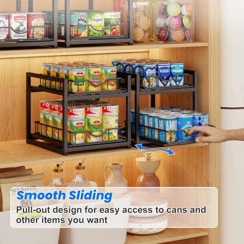 Pull Out Canned Food Organizer Rack, 2-Tier Metal Canned Goods Storage Holder, Can Storage Organizer for Kitchen Cabinets Pantry Shelves, Storage for Canned Goods & Soda Cans, Holds Up to 12Cans - Image 3