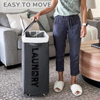 CHICVITA 75L Large Rolling Laundry Basket with Wheels & Wash Bag, Grey - Image 6