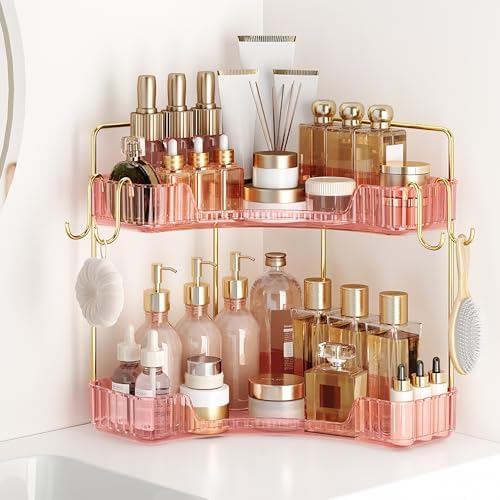 Delicate Pink 2-Tier Corner Counter Organizer Bathroom Organizers by Kinkota
