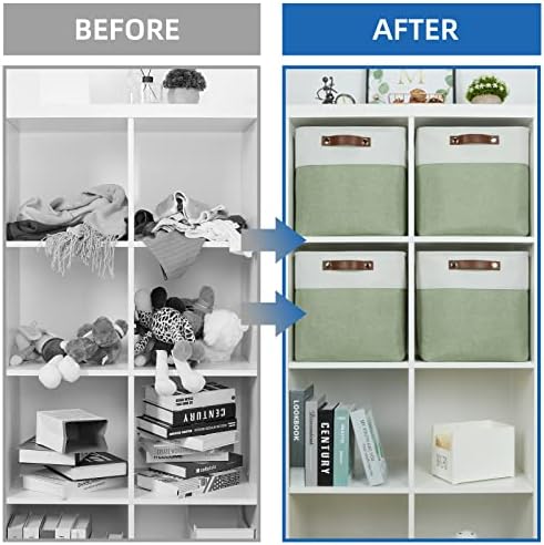 Temary Fabric Storage Bins for Organizing Clothes, Closet Baskets with Handles - Decorative Storage Boxes for Home (White & Green, 12 Inch, 4 Pack) - Image 6