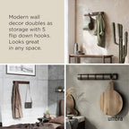 Umbra Flip Coat Rack, Wall Mounted 5-Hook Space Saving, Walnut/Black - Image 4