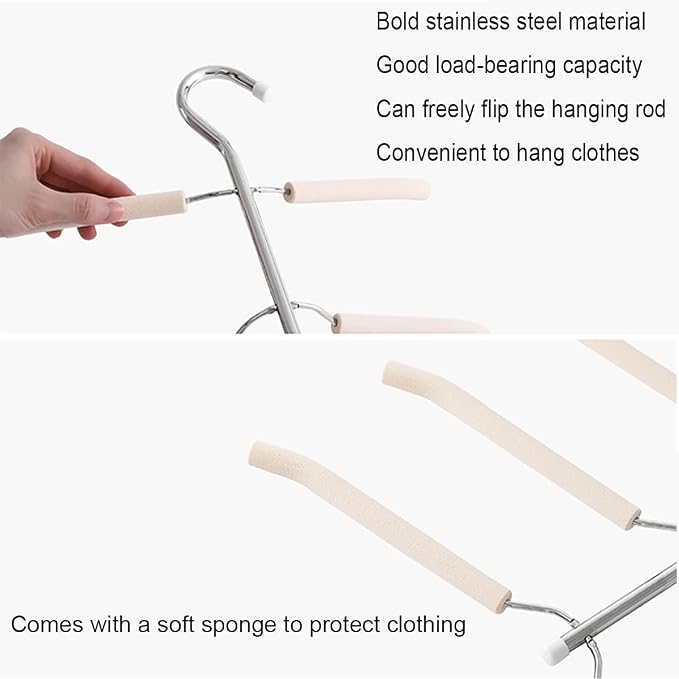 Blouse Tree Hangers Multi-Layer Clothes Hangers 3 Pack 5 in 1 Non Slip Space Saving Closet Organizer Stainless Steel Shirt Hanger Coats Hangers(3 Pack) - Image 6