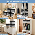 Large 17" 42 Quarts Collapsible Stackable Storage Bins with Lids [3-Pack] Foldable Fabric Linen Storage Boxes Cube, Closet Organizer Baskets with Label for Home (16.7 x 12 x 12", Black & Gray) - Image 4