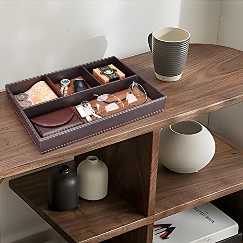 GORESE Faux Leather Valet Tray for Men, Stackable Jewelry Organizer for Drawers Inserts, Nightstand Caddy Tray for Key, Wallet, Sunglass, Watch, Coin, Phone, Bedside Desktop Storage Brown - Image 6