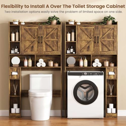 Vabches Over The Toilet Storage Cabinet with 2 Barn Doors, Rustic Brown - Image 4