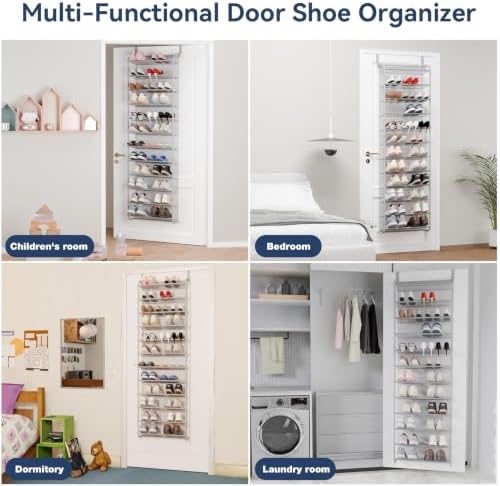 Whitmor 36 Pair Over the Door Shoe Rack,12 Tier Hanging Shoe Organizer with Metal Frame & Mesh Shelves, Heavy Duty Shoe Storage Holder for Door, No Drill Installation, 74" H x 21.7" W x 7.5" D, Grey - Image 7