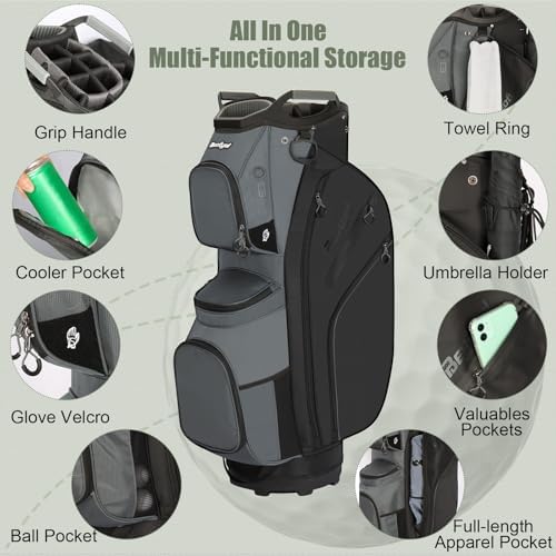 15 Way Golf Cart Bag with Organizer Top, Golf Club Cart Bag for Men - Image 3