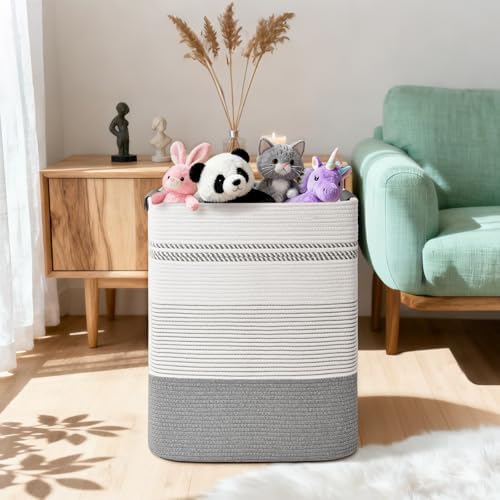 Laundry Hamper, 85L Tall Laundry Basket with Leather Handles, Rectangle Large Clothes Hamper for Organizing, Cotton Woven Laundry Baskets Storage Hampers for Bedroom, Nursery, Living Room - Image 2