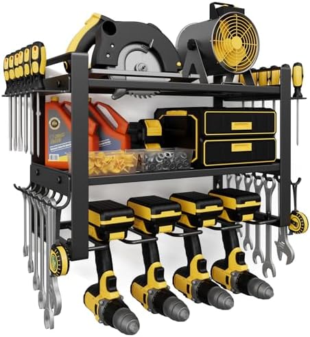 Power Tool Organizer Wall Mount, 150LBS Capacity, 3 Tier, 4 Drill Holders by Jusgym