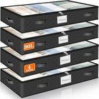 90L Under Bed Storage Containers, Storage Bags, Organizers, 4-Pack, Black | Foldable, Soft Fabric, Closet Organizers, Reinforced Handle, Label Holder, Clear Window, for Comforters, Clothing, Blankets by Unknown