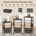 Rolling Cart with Drawers, Rolling Storage Cart with Large Plastic Drawers & Wooden Tabletop, Utility Cart with Pegboards & Basket, Storage Drawers Cart for Living Room, Classroom, Bedroom, Office - Image 2