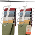Campior Space Saving Pants Hangers 4 Pack, 6 Layer Jeans Hangers and Closet Organizer for Jeans, Scarves, & Skirts, Multi-Layer Hanger with Anti-Slip Stopper, Heavy-Duty S-Type Stainless Steel, White by Campior