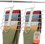 Campior Space Saving Pants Hangers 4 Pack, 6 Layer Jeans Hangers and Closet Organizer for Jeans, Scarves, & Skirts, Multi-Layer Hanger with Anti-Slip Stopper, Heavy-Duty S-Type Stainless Steel, White by Campior