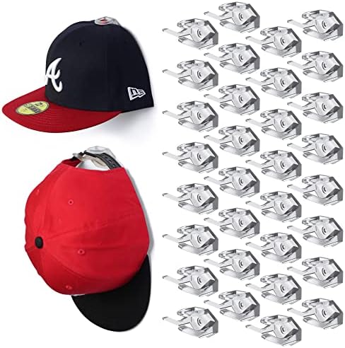 Modern JP Adhesive Hat Hooks for Wall (32-Pack) - Hat Rack for Baseball Caps, Minimalist Hat Display, Strong Hold Hat Hangers for Wall - USA Patented, Clear by ModernJP