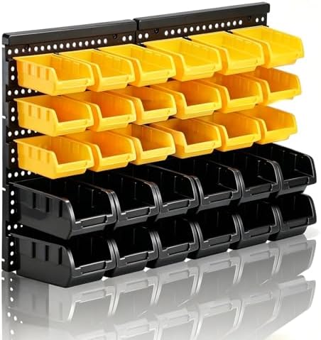 MULSAME Wall Mounted Storage Bins Parts Rack 4 Colors Bin Organizer Garage Plastic Shop Tool, Garage Organizers and Storage (Style-Volt) 25.2"*16.2" by MULSAME