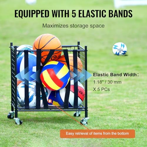 VEVOR Rolling Sports Ball Storage Cart, Lockable Basketball Cage with Double Lids, Sport Equipment Holder Organizer for Indoor Outdoor, Steel Storage Rack for Garages, Playgroup, Gym and Schools - Image 4