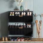 Shoe Cabinet Storage,Modern Freestanding Organizer with 2 Flip Drawers,Narrow Shoe Rack Cabinet for Entryway,Black by QIVOMIX