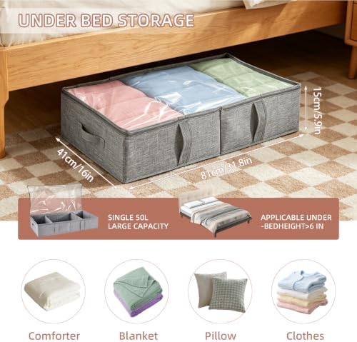 4-Pack Underbed Storage Containers with Clear PVC Lid(31.8×16×5.9in) | Foldable Under Couch Storage Bins, Closet Organizers Bags for Toy, Stuffed Animals, Dolls, Books, Clothes, Shoes & Blankets - Image 2