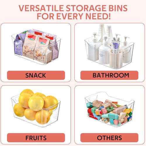 Clear Plastic Storage Bins - 12 Pack Pantry Organizers and Storage,Large Clear Pantry Organizer Bins, Plastic Containers with Handle for Kitchen, Cabinet, Bathroom, Classroom Organization - Image 4