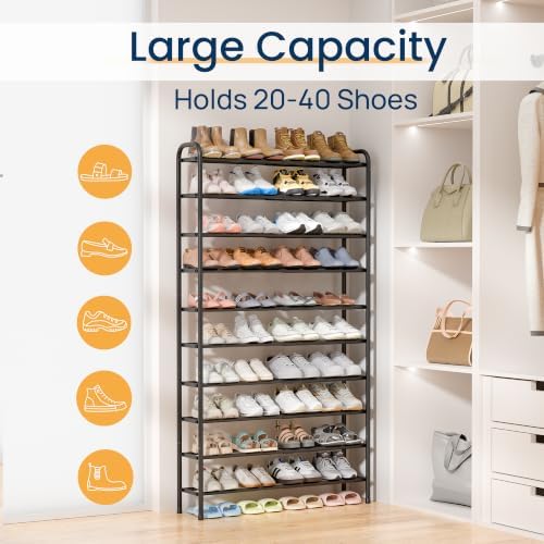 ENJOYBASICS 10 Tier Expandable Shoe Rack, Tall Metal Shoes Organizer, Black - Image 3