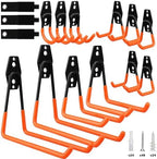 15-Piece Garage Wall Hooks with 3 Extension Straps, Orange Heavy Duty Tool Storage Rack for Ladder, Bike, Shovel, Garden Tools, Metal Wall Mount Organizer Set by SEDY