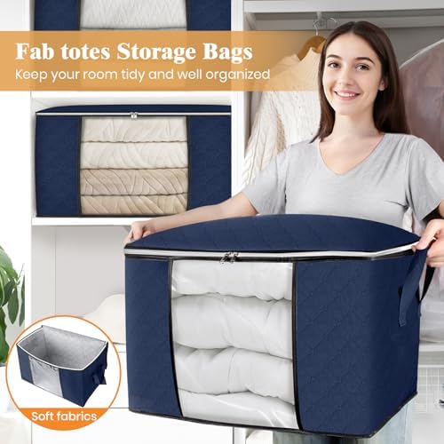 Fab totes 90L Clothes Storage, Foldable Thick Fabric Blanket Storage Bags | Foldable Containers with Zippers,Window and Handles for Organizing Bedroom, Closet, Comforter, Bedding,Dorm essentials - Image 7