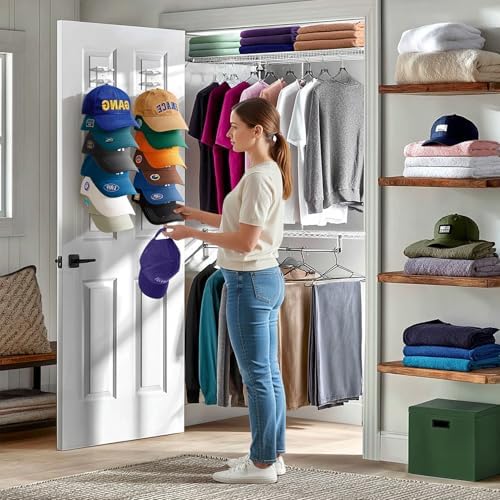 Hat Organizer for Baseball Caps Wall, 2 Pack Hat Holder for Closet Door Hold up to 16 Hats,Hat Hook with Adhesive and 8 Screws, Hat Hanger Cap Holder Hat Hangers for Wall Closet Door Bedroom(A-White) - Image 4