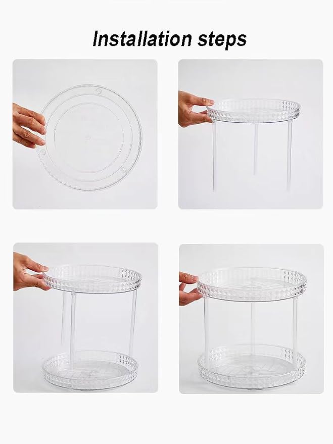 2 Tier Clear Lazy Susan Organizer for Fridge and Cabinet, 360° Rotating Makeup Organizer, Cosmetic Display Cases, Under Sink Turntable Organizer for Kitchen Bathroom Dorm - Image 4
