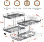 Delamu 2-Tier Multi-Purpose Bathroom Under Sink Organizers and Storage, Stackable Kitchen Pantry Organization, Pull Out Medicine Cabinet Organizer with Movable Dividers, Grey, 2 Pack - Image 2