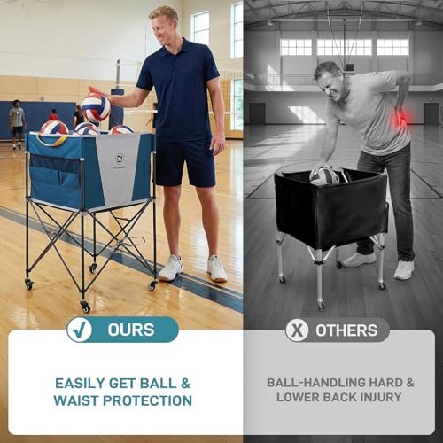 EVER ADVANCED Rolling Ball Storage Cart Lockable Wheels, 33x22.8in/45x25in Collapsible Garage Sports Equipment Organizer for Volleyball Basketball Tennis Toy Storage Multi-Sport Family Gym - Image 4