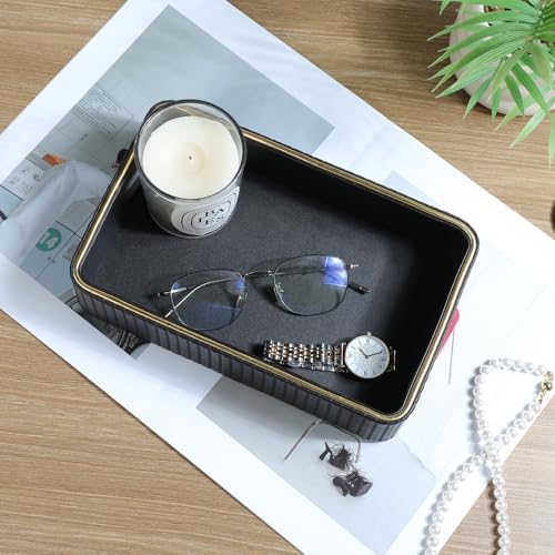 Desk Organizer Tray, PU Leather Nightstand Organizer, Black, Small - Image 6