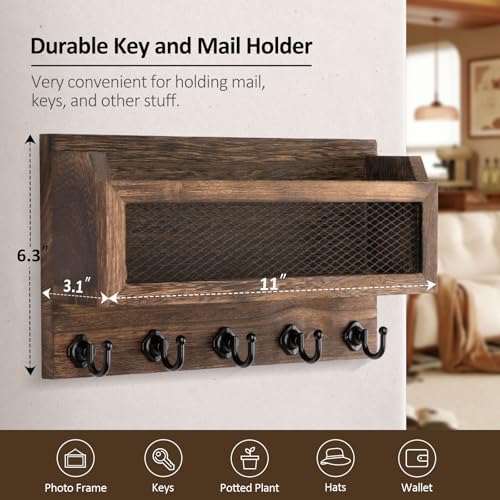 Nekon Mail and Key Holder for Wall Decorative, 11 Inch Mail Holder, Brown - Image 6