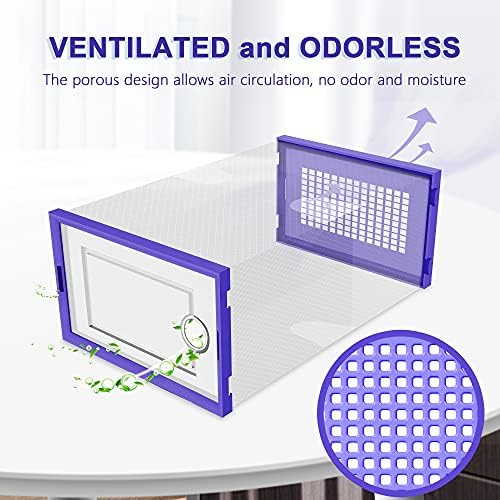 Kuject Large Shoe Organizers Storage Boxes for Closet, 12 Pack Clear Plastic Stackable Storage Bins with Lids, Under Bed Shoe Containers for Entryway, Drop Front, Fit up to Women's Size 10,Purple - Image 5