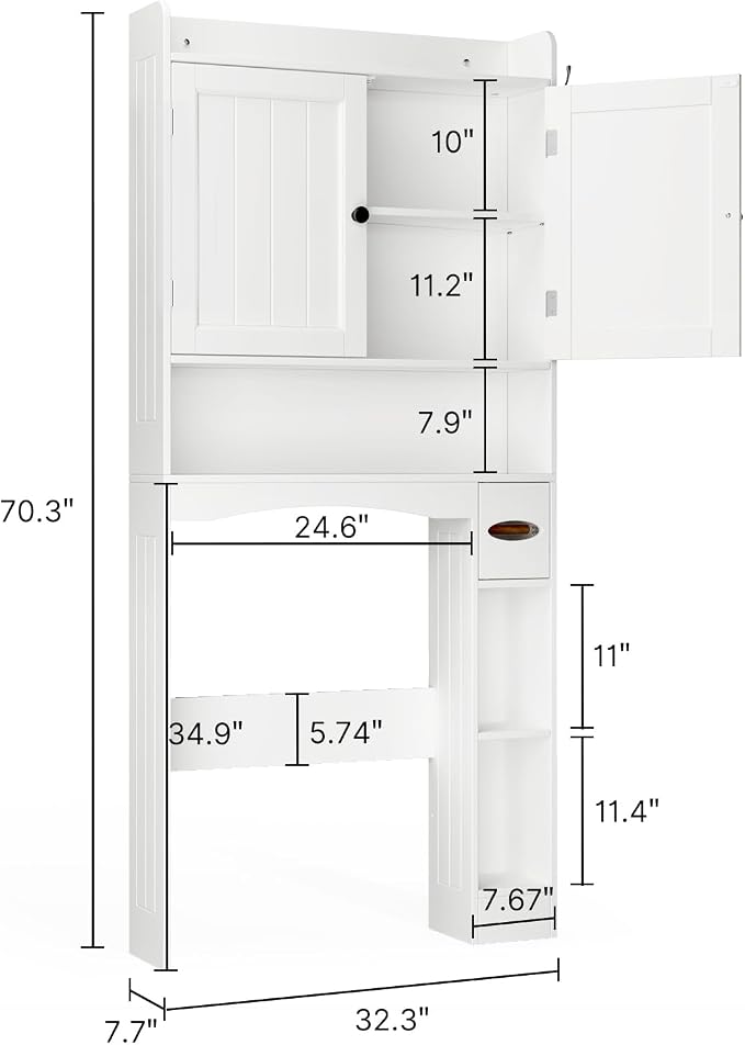 Ahomly Over The Toilet Storage Cabinet, 32.3" W x 70.3" H, White - Image 2
