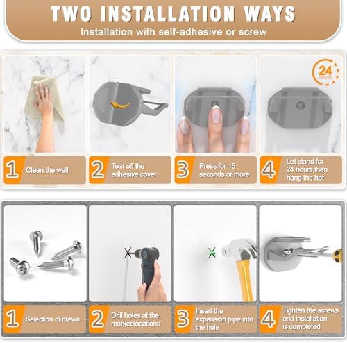 Niunuerga 36 Pack Adhesive Hat Hooks for Wall, Super Strong Hat Rack for Baseball Caps, Minimalist Hat Organizer Display for Home Decor, Hat Hangers Holder for Wall, Door, Closet, No Drilling (Gray) - Image 6