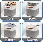 Temary 12 Inch Storage Baskets Foldable Fabric Storage Cubes 4PCs Storage Bins Organizer with Handles, Baskets for Organizing Clothes, Towels (White & Grey, 12 x 12 x 12) - Image 4
