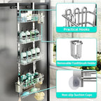 HapiRm 5 Tier Over the Door Shower Caddy, Hanging Shower Caddy with 28 Hooks and 2 Toothbrush Holders, No Drilling Adjustable Hanging Bathroom Organizer - Silver - Image 3